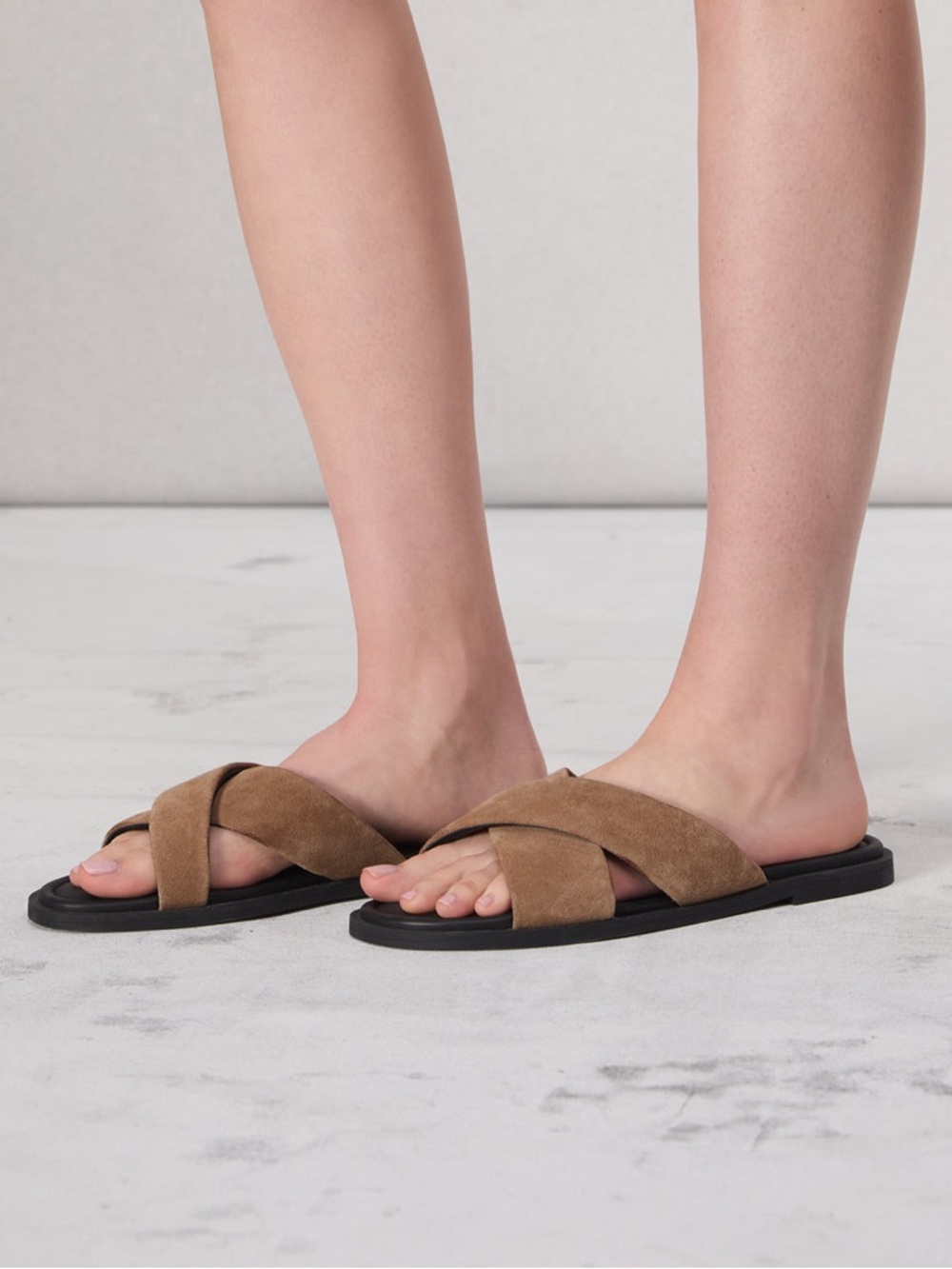 rag & bone‎ Geo Suede Strap Sandal Suede Crisscross Slide Sandals in Tan - Picture 3 of 9